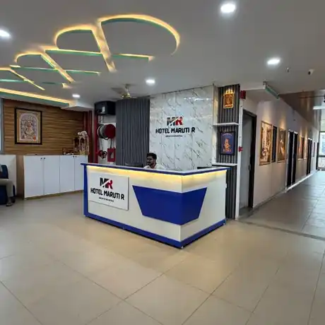 Reception desk and lobby at Hotel Maruti R South Bopal, Ahmedabad